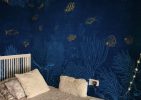 Aurean Abyss, Serene Deep Sea with Shimmering Fish Wallpaper Mural