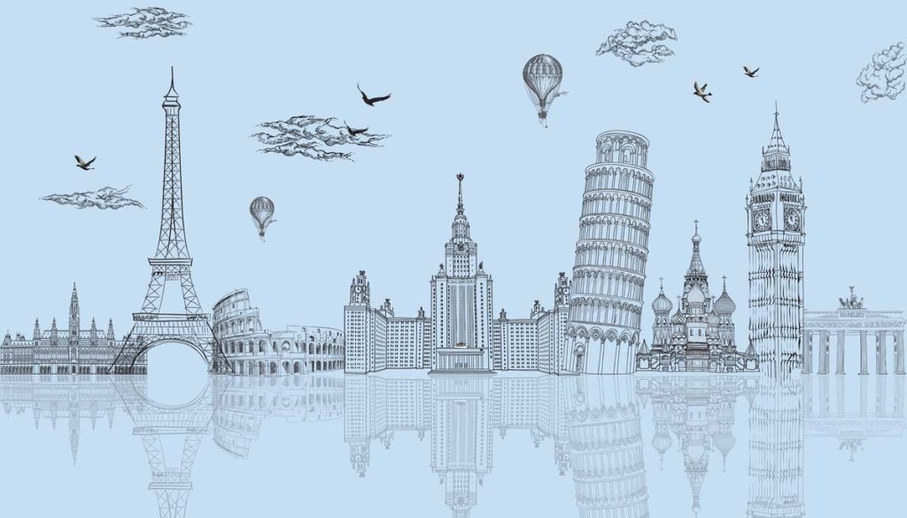 Aurelia, Ice Blue Global Landmarks Wallpaper Mural