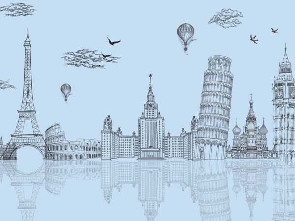 Aurelia, Ice Blue Global Landmarks Wallpaper Mural