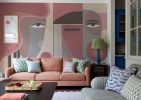 Blush Geometry, Abstract Faces in Dusty Rose and Taupe Tones Wallpaper Mural