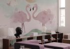 Flamingo Canvas, Graceful Flamingos in a Pastel Wetland Dreamscape Wallpaper Mural M