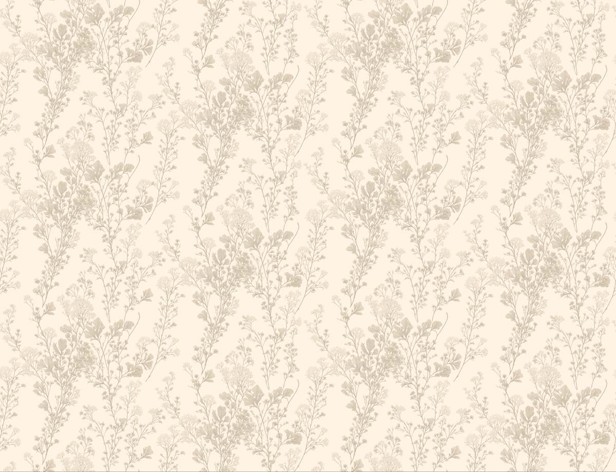 Greige Blossom, Gentle Floral Sprig Wallpaper