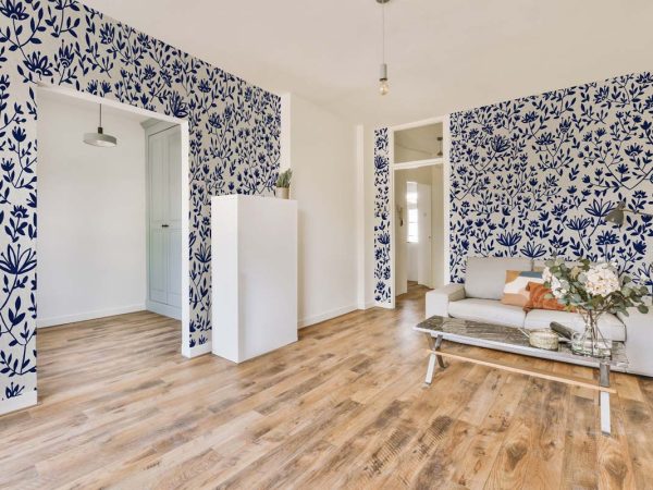 Lunar Bloom, White Folk Floral Wallpaper