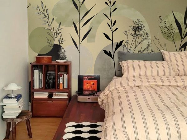Muted Sage Green Botanic Aura Wallpaper Mural