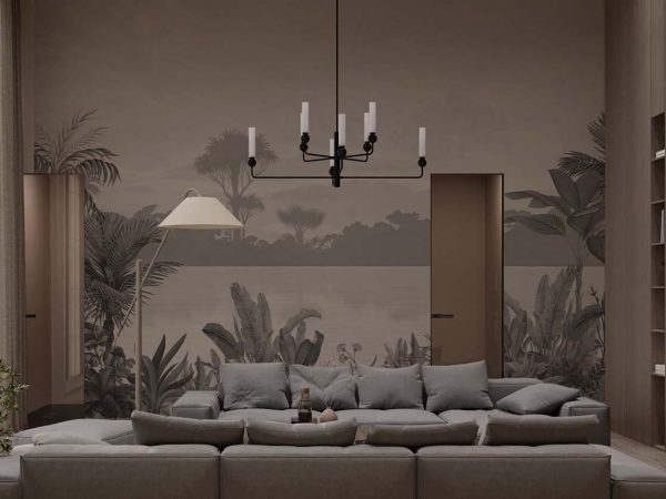 Neru, Grayscale Tropical Serenity Wallpaper Mural