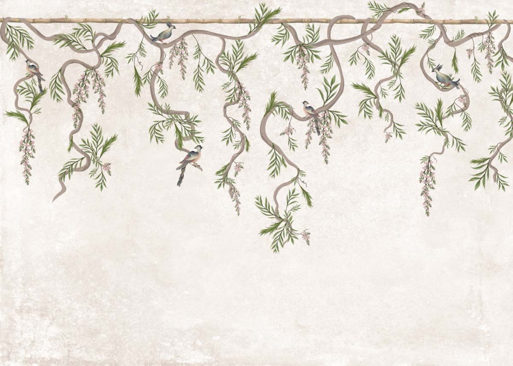 Ophelia, Soft Blush Pink Hanging Garden Birds Wallpaper Mural