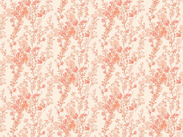 Peach Blossom, Gentle Floral Sprig Wallpaper