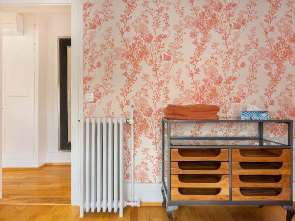 Peach Blossom, Gentle Floral Sprig Wallpaper