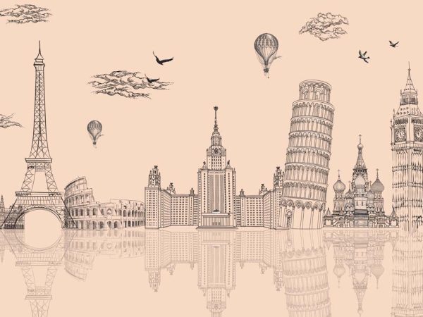 Aurelia, Warm Beige Global Landmarks Wallpaper Mural