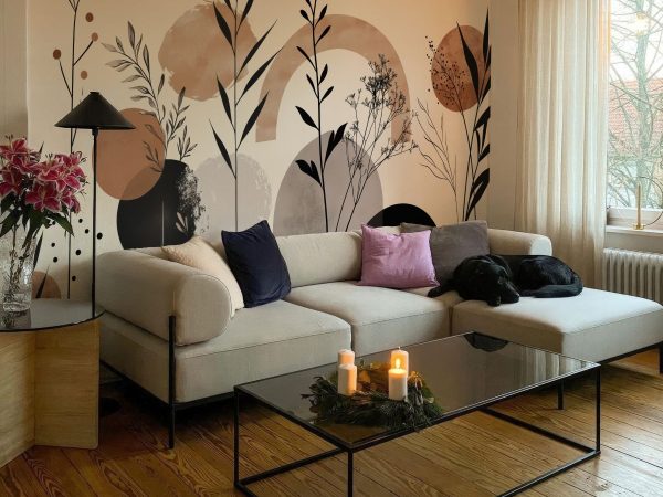 Soft Beige Botanic Aura Wallpaper Mural