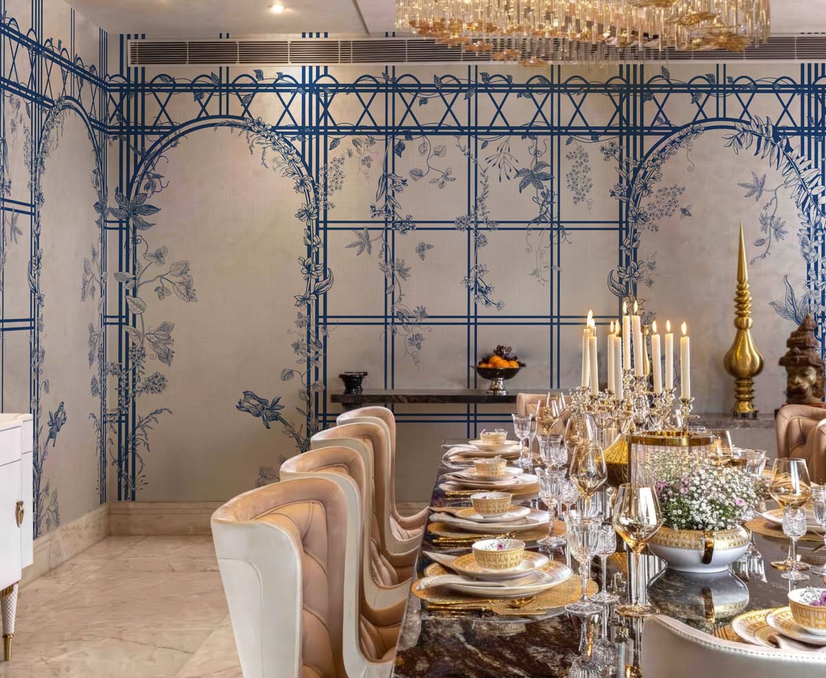 Trellis Reverie, Delft Blue Arch Wallpaper Mural