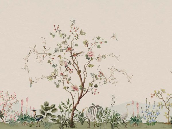 Verdant Murmurs, Birds in a Blooming Orchard Wallpaper Mural