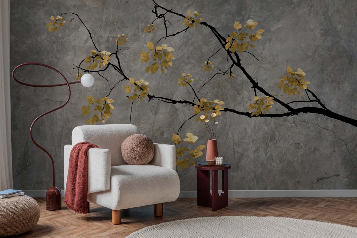 Verde, Minimalist Nature Charm with Gold Leaf Accents Wallpaper Mural