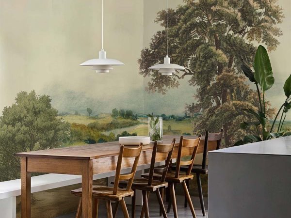 Pastoral, Timeless Mid Century English Countryside Painting Mural